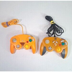 Nintendo GameCube 3rd Party Controller Lot (2) Hip Gear Orange + Unbranded Works